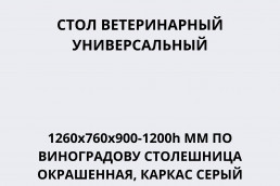 Стол ветеринарный универсальный 1260x760x900-1200h мм по Виноградову столешница окрашенная, каркас серый СВУ-26.01