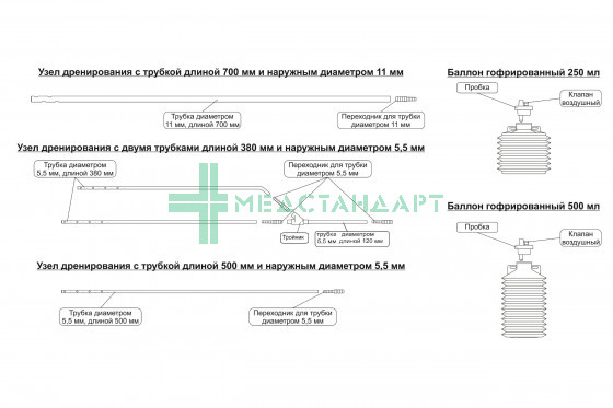 Устройство для дренирования ран с баллоном 250 мл с двумя дренажными узлами