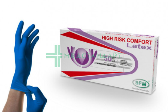 Перчатки HIGH RISK COMFORT (14,5 гр) латекс нестерильные неопудренные текстурированные хлоринация двойная SFM S (4036534918456)