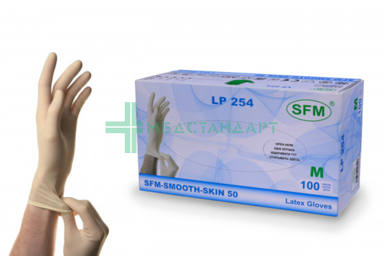 Перчатки LP 254 смотровые нестерильные латексные опудренные гладкие SFM XS (4036534445204)