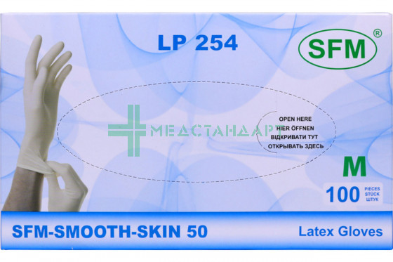 Перчатки LP 254 смотровые нестерильные латексные опудренные гладкие SFM XS (4036534445204)