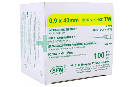 Игла медицинская инъекционная SFM 0,90 х 40 мм 20G TW №100 (4036534306123)