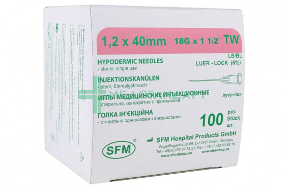 Игла медицинская инъекционная SFM 1,20 х 40 мм 18G TW №100 (4036534308028)