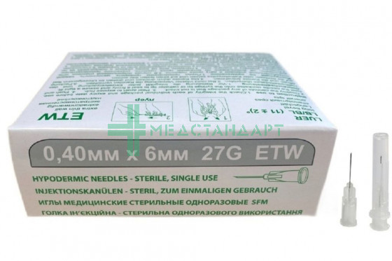 Игла медицинская для мезотерапии стерильная одноразовая SFM 0,40 х 6 мм 27G ETW ETW №50 (4036534001011)