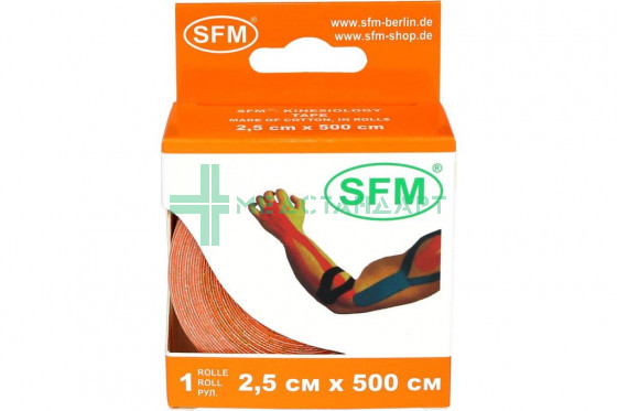 Лента кинезиологическая SFM-Plaster на хлопковой основе 2,5 х 500 см оранжевого цвета в диспенсере (4036534088050)