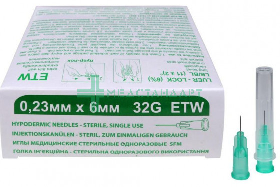 Игла медицинская для мезотерапии стерильная одноразовая SFM 0,23 х 8 мм 32G ETW №50 (4036534323021)