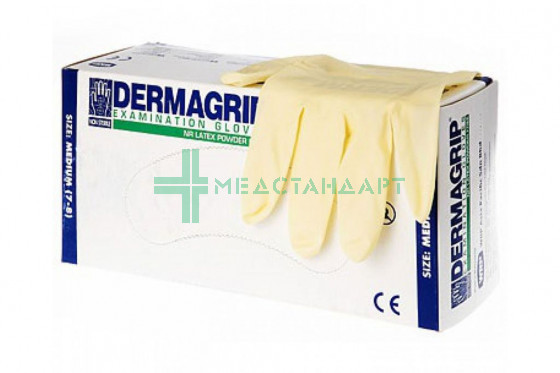 Перчатки DERMAGRIP Examination Powder Free смотровые нестерильные латекс желтый М уп 100 шт