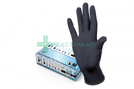 Перчатки медицинские смотровые нестерильные нитриловые неопудренные CONNECT ULTRA BLACK 5½ (XS)