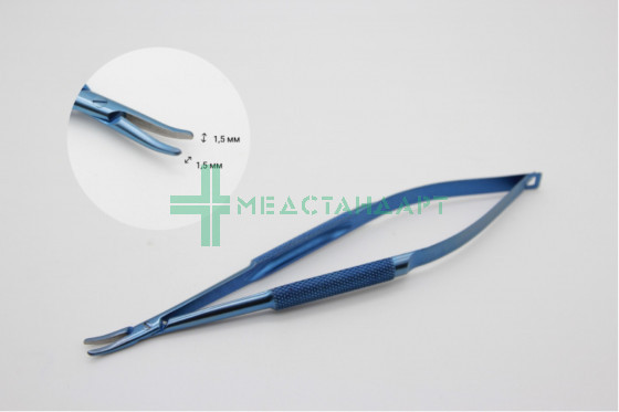 Иглодержатель микрохирургический усиленный изогнутый без замка 1,5х1,5х140 мм (титан)